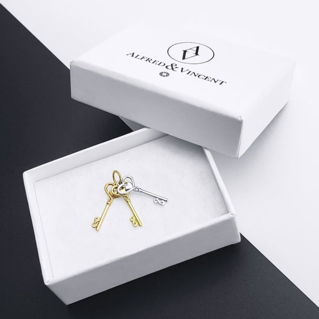 Triple Skeleton Key W/ Heart & Infinity Charm Pendant 14k Rose White Yellow Gold
